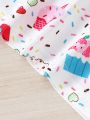 Infant Girls' Cute Ice Cream & Cake Printed Short Sleeve T-Shirt And Long Pants Two-Piece Homewear Set