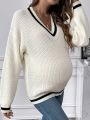 Maternity Striped Trim Drop Shoulder Cricket Sweater