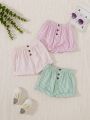 3pcs/Set Baby Girls' Multicolor Striped Casual Shorts Set