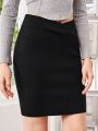 SHEIN Girls' Elastic Waist Slim Fit Casual Sweater Skirt