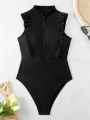 SHEIN Swim SPRTY Ladies Solid Color Ruffled One-piece Swimsuit
