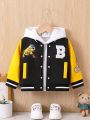 Baby Boy's Fashionable Street-Style Sporty Bull Pattern & Letter Embroidery Baseball Jacket With Pockets For Basketball & Baseball Team