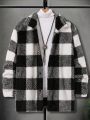 Extended Sizes Men's Plus Size Plaid Lapel Fleece Jacket