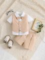Baby Boy Preppy Style Patchwork Vest Shirt & Shorts Outfit, Summer