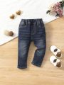 Baby Girl Elastic Waist Cat Whisker Washed Jeans