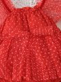 Baby Girls' Cute Red Polka Dot Mesh Bodysuit For Spring/Summer