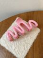 1pc Women's Large Size 13cm Pink-color Hair Claw Clip With Multi Wavy Teeth, Suitable For Thick Hair