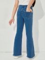 Girls' (big Kid) Button-front, Frayed Hem, Flare Jeans With Decorative Accents