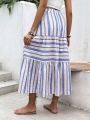 SHEIN VCAY Striped Print Ruffle Hem Skirt