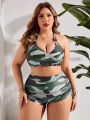 SHEIN Swim Vcay Plus Size Camouflage Print Drawstring Side Bikini Swimwear Set