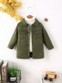Boys' Solid Color Warm Turn-down Collar Button-up Coat For Autumn And Winter