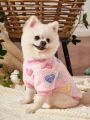 PETSIN 1pc Pink Heart Patterned Fleece Pet Sweater Without Hood, Warm