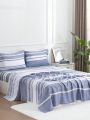 4pcs Home Bedding Set, 4 Pieces (2 Pillowcases, 1 Fitted Sheet, 1 Flat Sheet) All Seasons, White/blue Striped Fitted Sheet, Full/queen Size