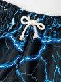 SHEIN Teen Boys' Loose Lightning Print Swim Shorts