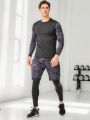 Men's Camouflage Print Long Sleeve T-Shirt, Shorts And Leggings Sports Set