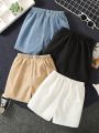 SHEIN Kids KDOMO 4pcs/Set Young Boys' Casual Solid Color Button And Pocket Design Shorts, Loose And Comfortable, Suitable For Outings, Holidays, Parties, School, And Home, Perfect For Spring And Summer