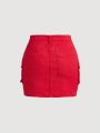 SHEIN Teen Girl Flap Pocket Cargo Denim Skirt