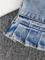 SHEIN Baby Girls' Pleated Hem Denim Skirt