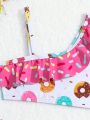 Baby Girls' Donut Pattern Swimsuit With Lace Trim