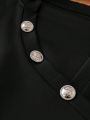 Plus Size Solid Color Button & Asymmetric Notch Neckline T-Shirt