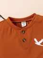 SHEIN Kids Academe Boys' (Little) Bird Pattern Button-Up Half Placket T-Shirt