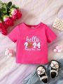 SHEIN Baby Girls' Casual Home Daily Wear Top With Versatile New Year Slogan And Digital Print, Suitable For New Year