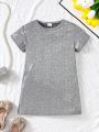 SHEIN Kids EVRYDAY Young Girl'S Casual Short Sleeve Solid Color Dress