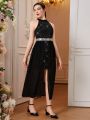 Teen Girl'S Elegant Party Shiny Mesh Patchwork Sleeveless Dress