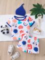 Baby Boy Animal Print T-Shirt Shorts Hat Set, Comfortable Cute Casual Summer Outfit