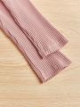 SHEIN Kids Nujoom 3pcs/Set Girls' Slim Fit Mock Neck Long Sleeve Ribbed T-Shirt For Casual Wear