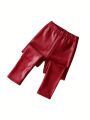 Young Girl Solid PU Leather Thermal Lined Leggings