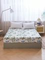 4pcs Polyester White Base Blue Flower & Plant Pattern Bedding Set
