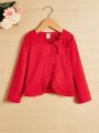 SHEIN Kids EVRYDAY Toddler Girls' Red Hollow Out Jacket With Ruffle Hem