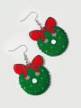 Mackenzie Spradlin 2pcs Christmas Bow & Wreath Shaped Drop Earrings