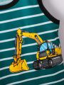 SHEIN Little Boys' Striped Vest With Excavator Print