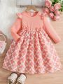 SHEIN Kids CHARMNG Toddler Girls' Princess Style Casual, Fashionable, Romantic Tulle Rose Embroidered Dress