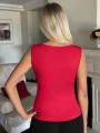 SHEIN Frenchy Valentine'S Day Solid Color Slim Round Neck Tank Top