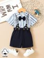 Baby Boy Striped Shirt With Suspenders And Shorts Set