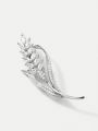 MOTF PREMIUM SILVER-COLOR LEAF SHAPED BROOCH WITH MICRO-PAVED RHINESTONES