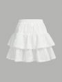 SHEIN Kids QTFun Tween Girls' Embroidered Hollow Out Floral Fabric Layered Skirt With Lace Hem