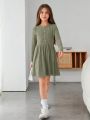 SHEIN Kids EVRYDAY Tween Girl Button Front Ribbed Knit Dress