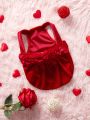 PETSIN Red Velvet 3d Flower Lantern Suspender Skirt, Valentine'S Day Pet Cat & Dog Dress