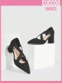 Cuccoo Everyday Collection Women Shoes Fashion Pointed Toe Comfortable Chunky Heel Black Classic Ankle Buckle High-Heel Shoes, Suitable For Daily Commute