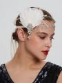 1920s Flapper Feather Headband Rhinestone Vintage Feather Headpiece for Roaring 20s Gatsby Party Masquerade