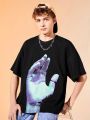 SHEIN Male Teenagers Casual Loose Printed Pattern Short-sleeved T-shirt
