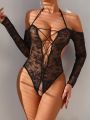 Elegant Lace Open Crotch Bodysuit, Non-Wired And Sexy