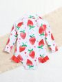 Infant Girls' Strawberry Printed One-piece Swimsuit With Ruffle Hem