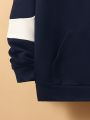 SHEIN Tween Boys' Casual Color Block Hooded Sweatshirt And Pants Two Piece Set