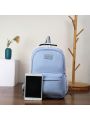 Campus Style Color-blocking Backpack With Letter Print, Simple Fashion, Multifunctional And Large Capacity