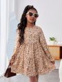 SHEIN Tween Girls' Casual Vacation Style Long Sleeve Floral Print Dress